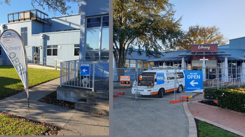 Morrinsville office and library entrance over winter